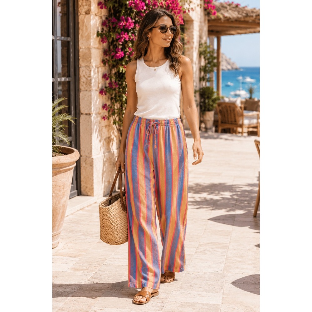 Rails Emmie Rio Stripe Linen Wide Leg Resort Vacation Pants Multicolor M